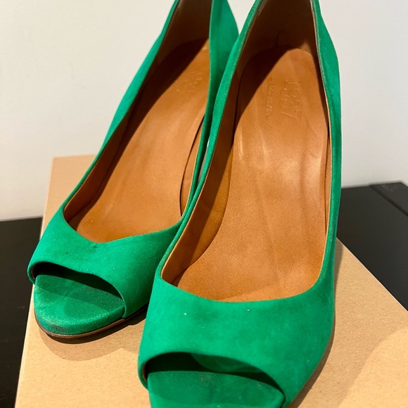 Madewell Peep Toe Wedge Green Suede Sandals - Size 8 - Picture 4 of 5